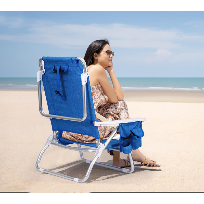 Arlmont Co. Folding Beach Chair with Built In Cooler Umbrella and Cup Holder for Outdoor Use Blue Wayfair